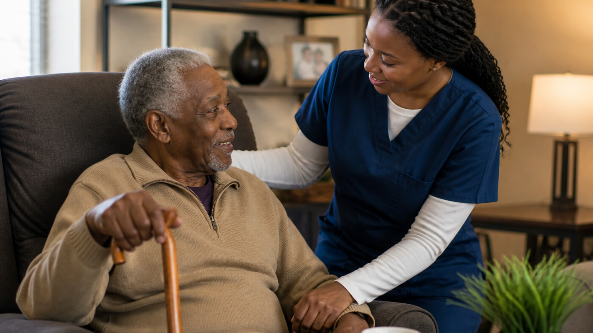 home care services near me caregiver assisting elderly man in home setting