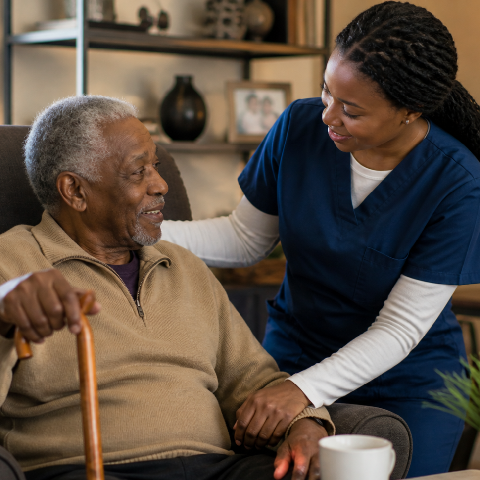 home care services near me caregiver assisting elderly man in home setting